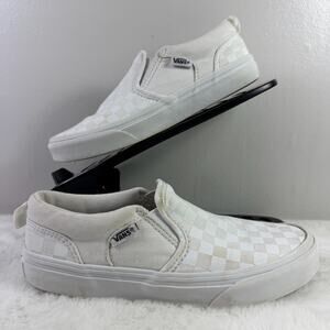 Vans Checkerboard Slip-On Youth White Canvas Shoes Size 3